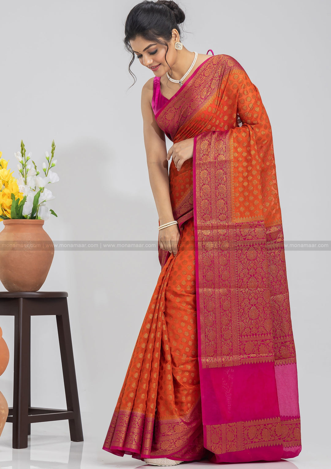 Orange Banarasi Semi Georgette Saree