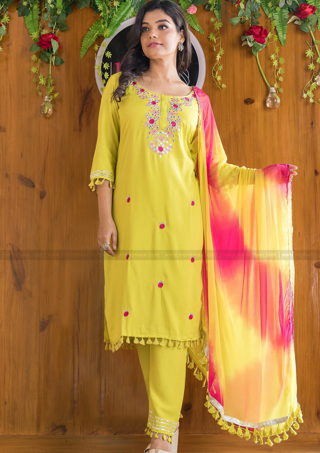 Sunny Yellow With Lovable Pink Jaipur Kurti Set