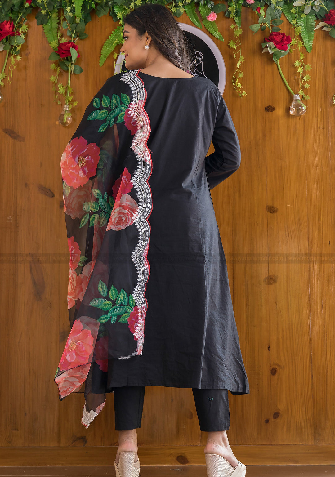 Back To Black Designer Kurti Set With Organza Dupatta