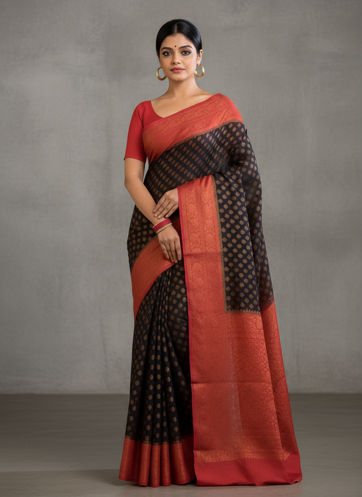 Black Red Banarasi Semi Georgette Saree