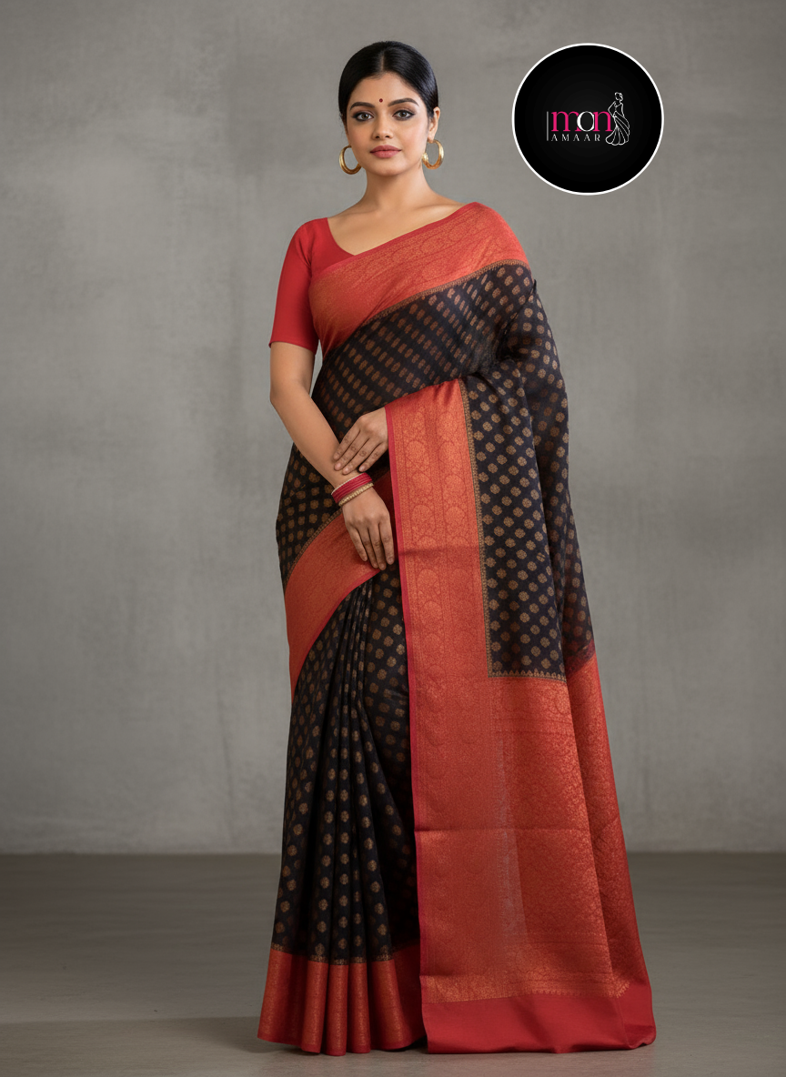 Black Red Banarasi Semi Georgette Saree