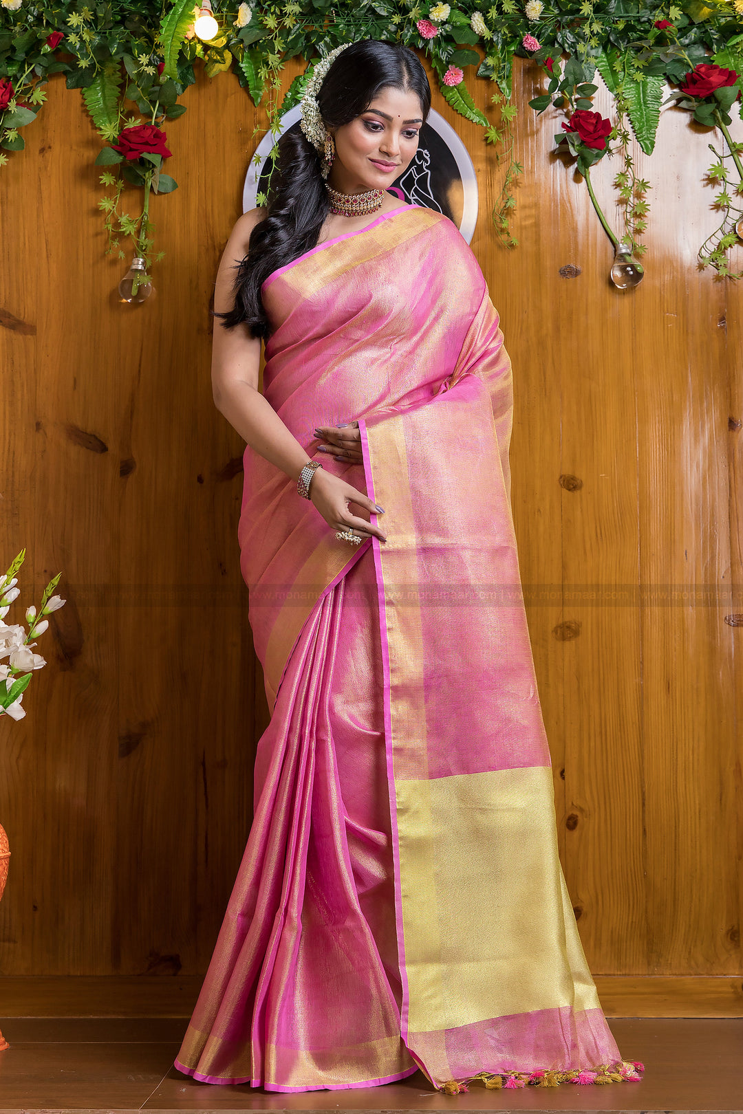 Rose Petal- Pure Handwoven Tissue Linen Saree