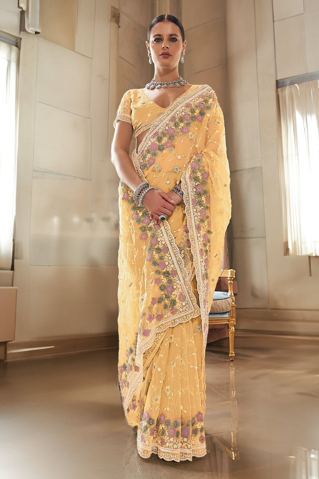 Autumn Song Tissue Georgette Silk Saree