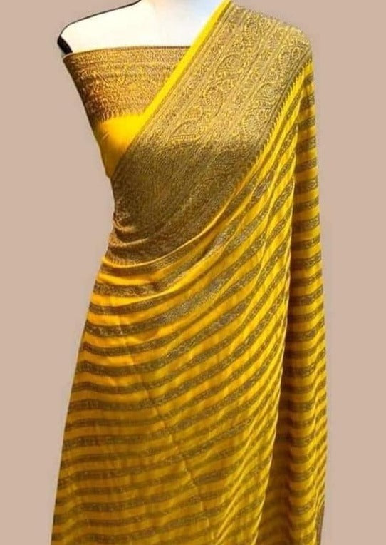 Preciously Kept In Banarasi Georgette  Silk Saree(Stripe Stroke)