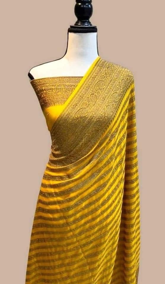 Preciously Kept In Banarasi Georgette  Silk Saree(Stripe Stroke)
