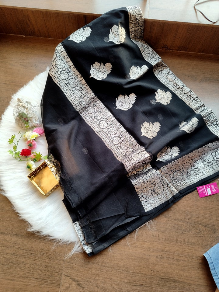 Black Ruby Khaddi Chiffon Banarasi Saree