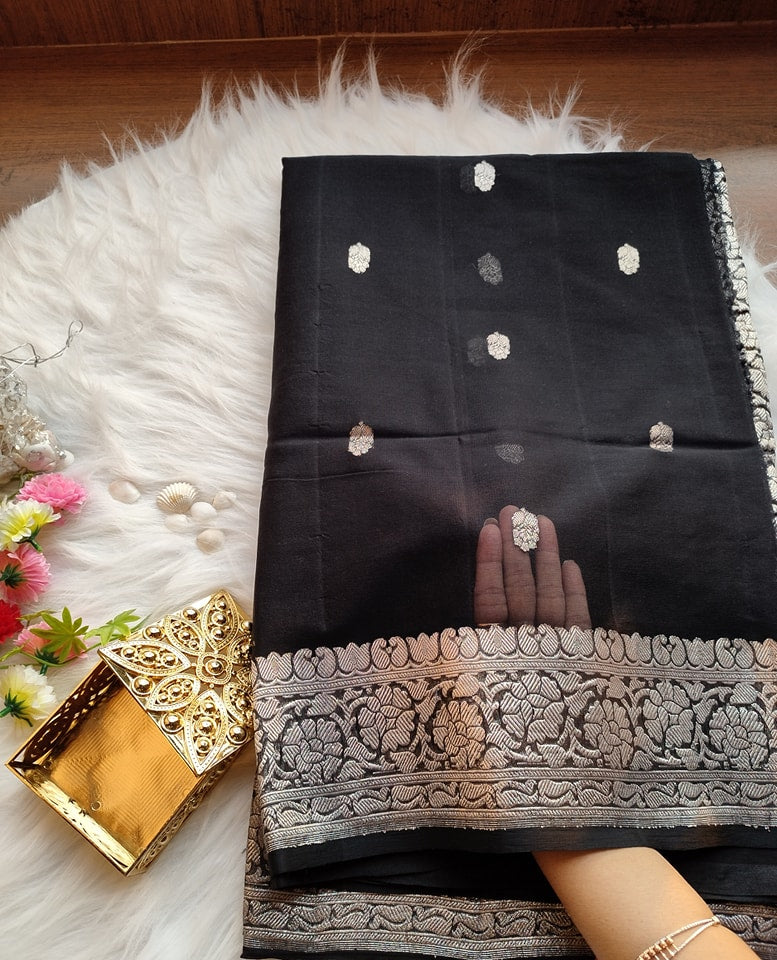 Black Ruby Khaddi Chiffon Banarasi Saree