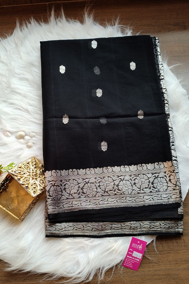 Black Ruby Khaddi Chiffon Banarasi Saree