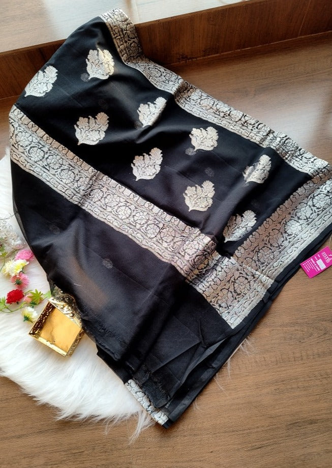 Black Ruby Khaddi Chiffon Banarasi Saree