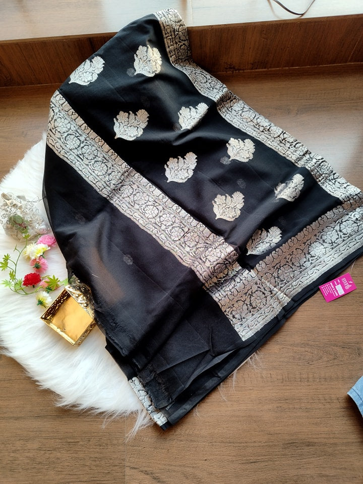 Black Ruby Khaddi Chiffon Banarasi Saree