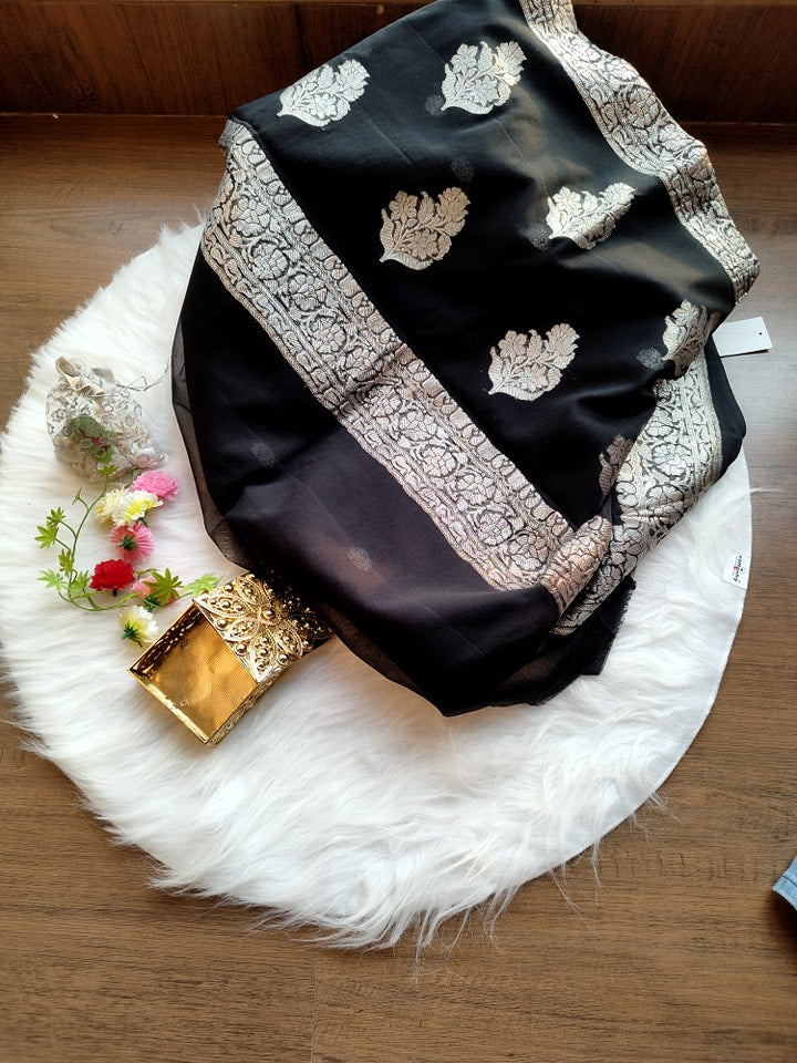 Black Ruby Khaddi Chiffon Banarasi Saree