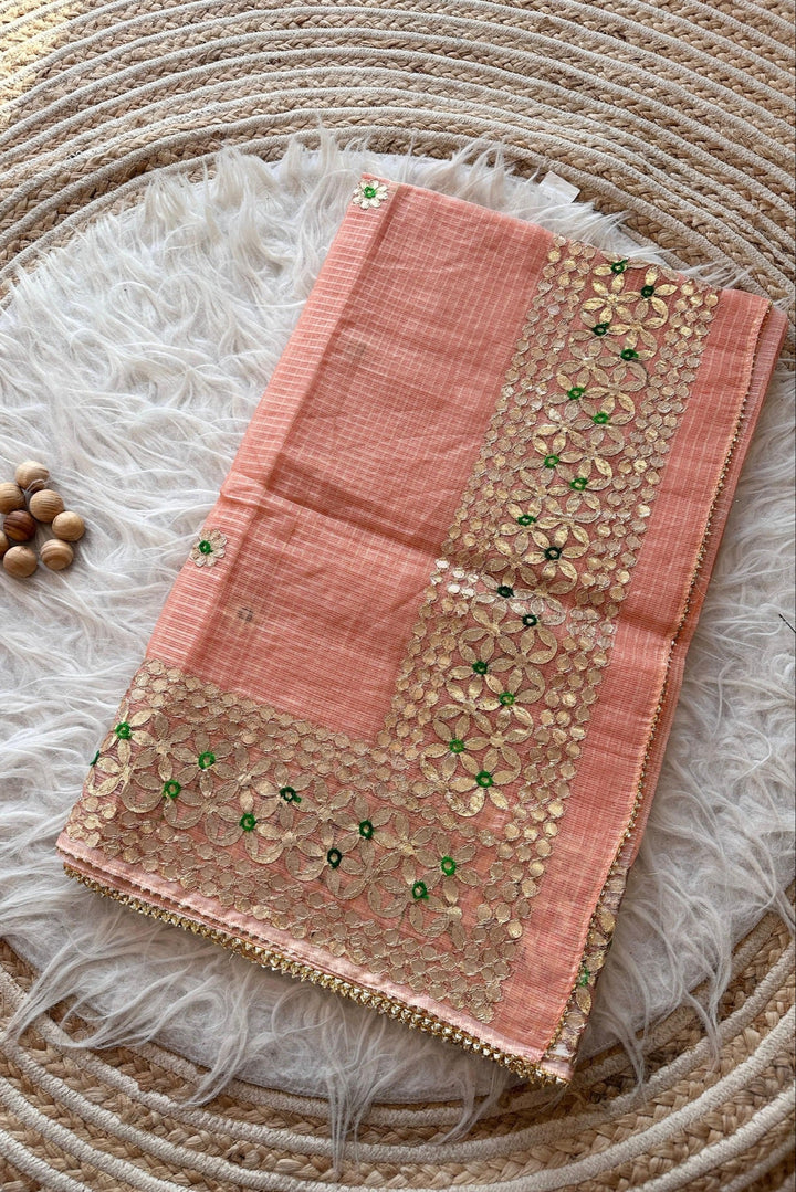 Flawless Classic Kota Doriya Peach Saree