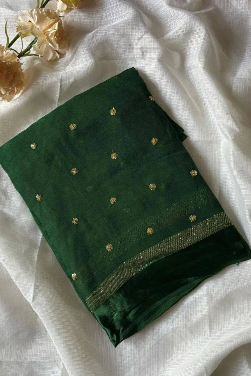 Amazing Chronicles Georgette Green Silk Saree