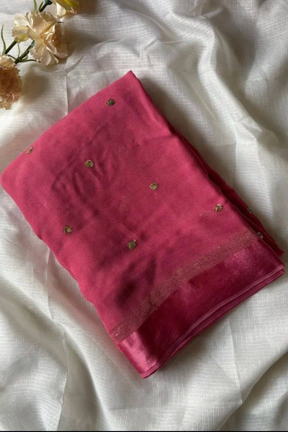 Amazing Chronicles Georgette Pink Silk Saree
