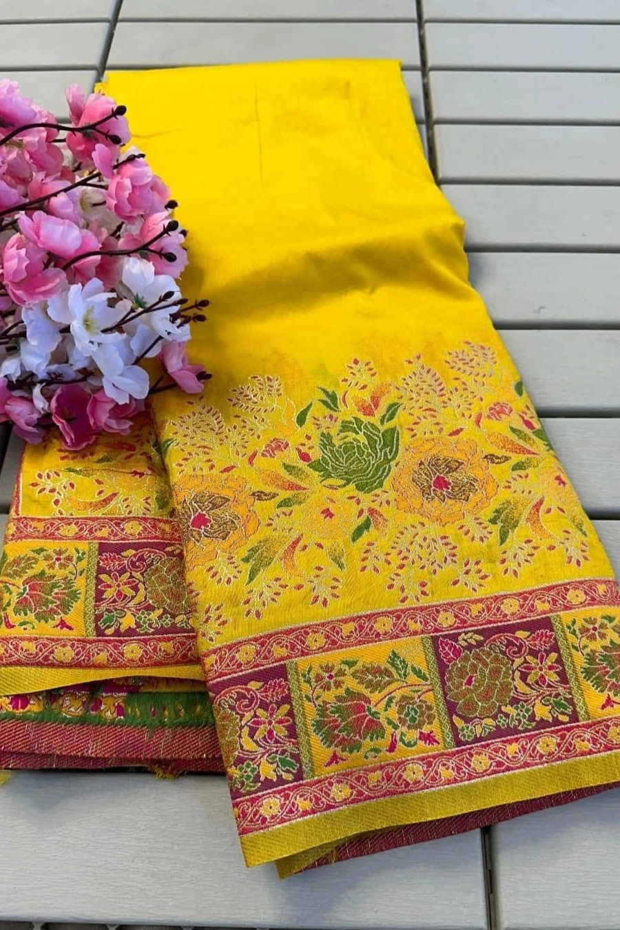 Sounds Of Weaving Pashmina Yellow Silk Saree