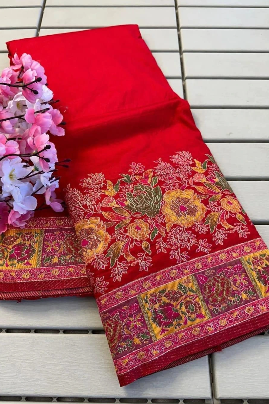 Sounds Of Weaving Pashmina Red Silk Saree