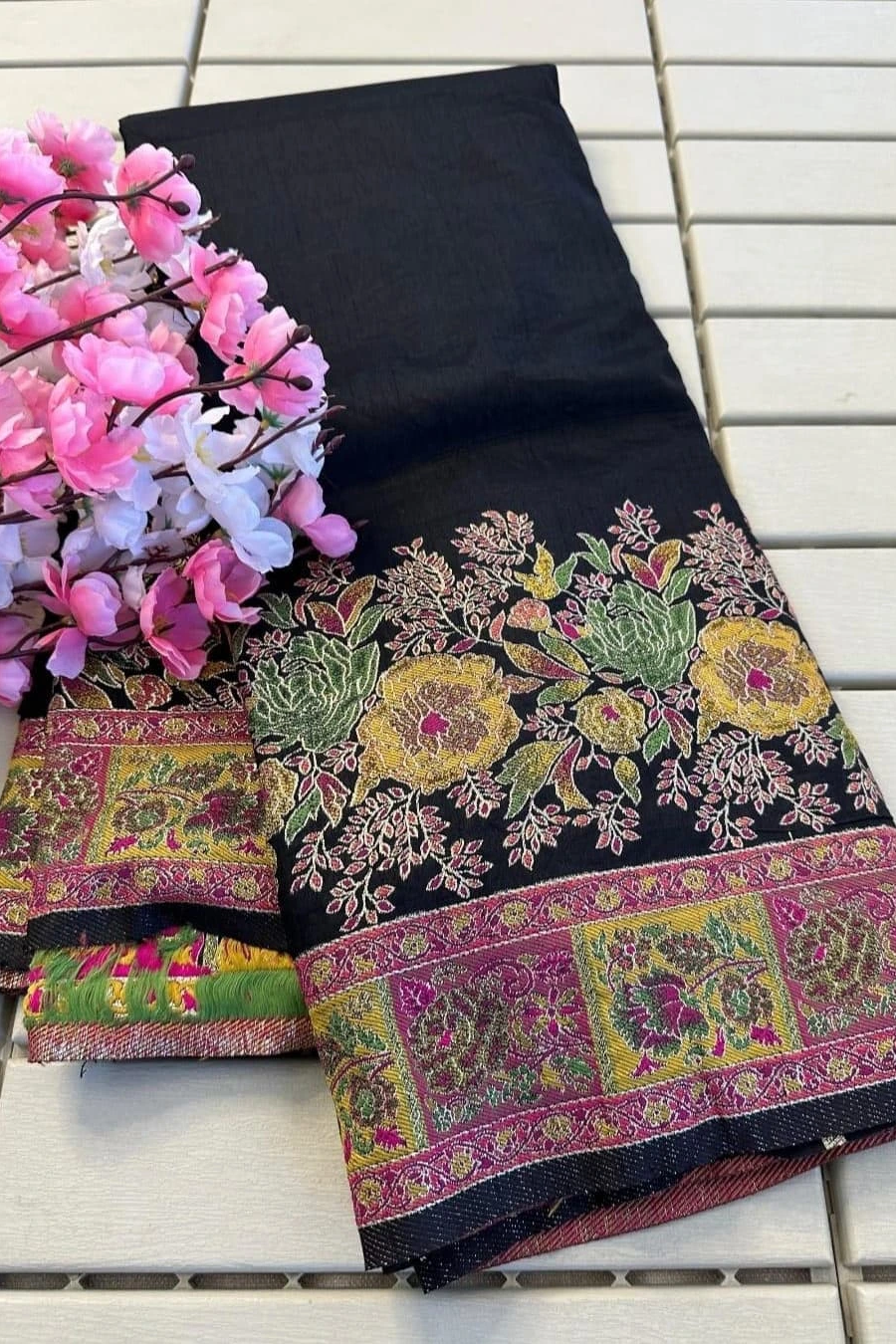 Sounds Of Weaving Pashmina Black Silk Saree