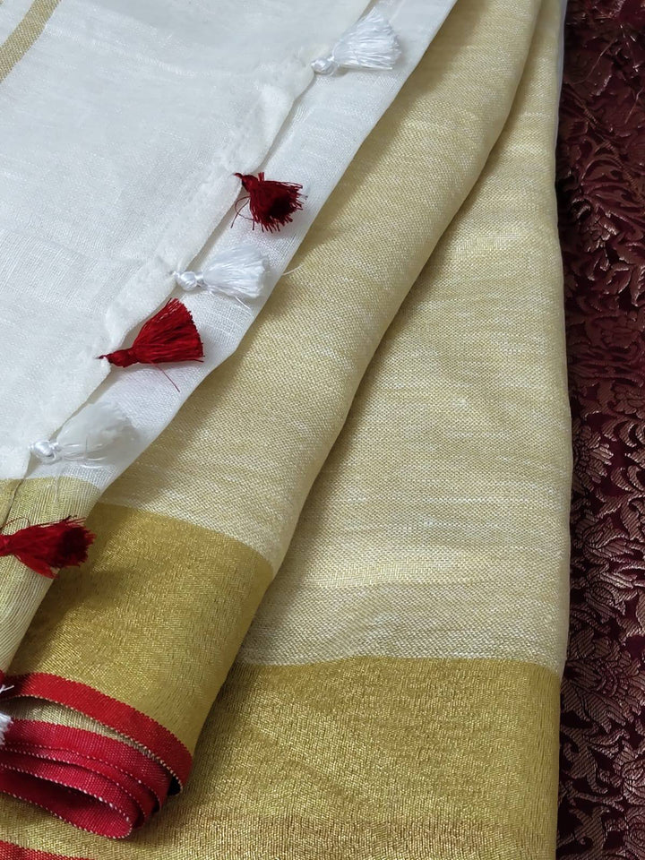 Cloudy Lily Pure Handwoven Linen Saree