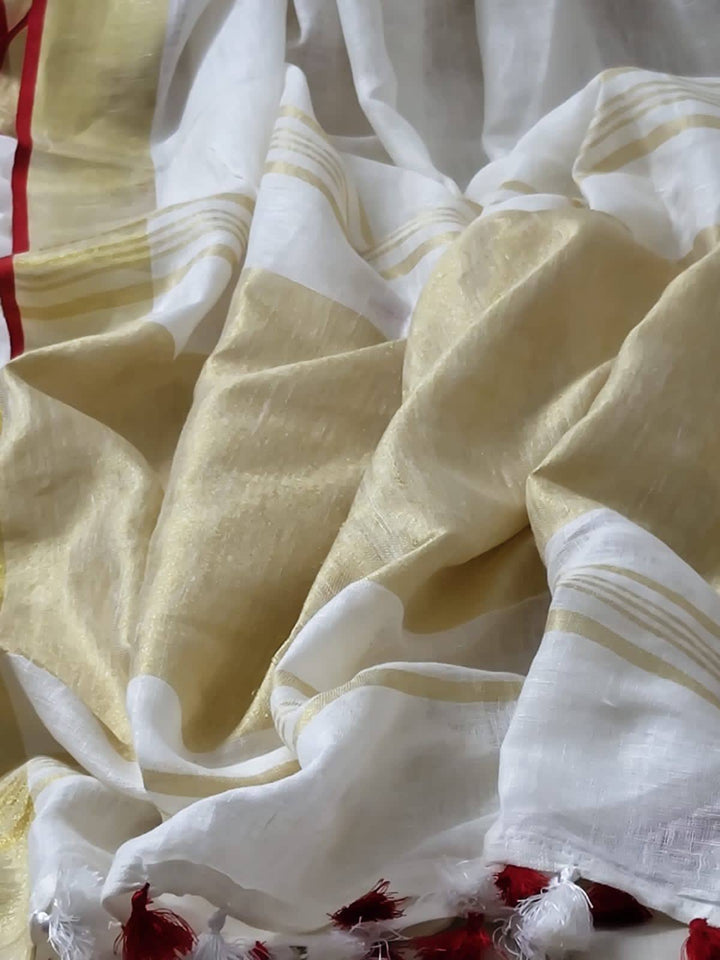 Cloudy Lily Pure Handwoven Linen Saree