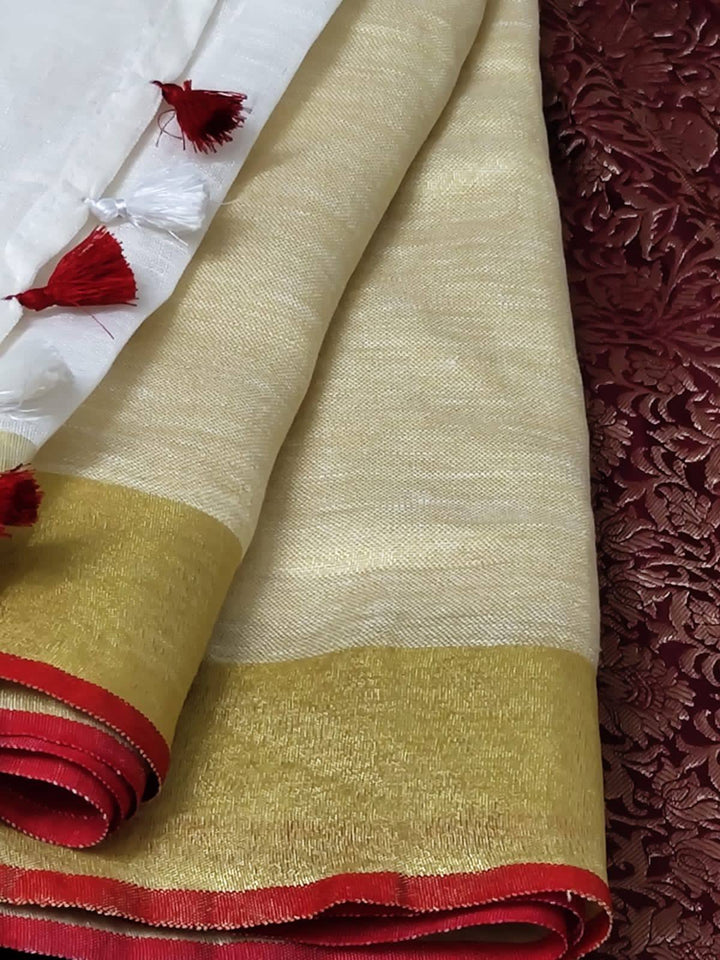 Cloudy Lily Pure Handwoven Linen Saree