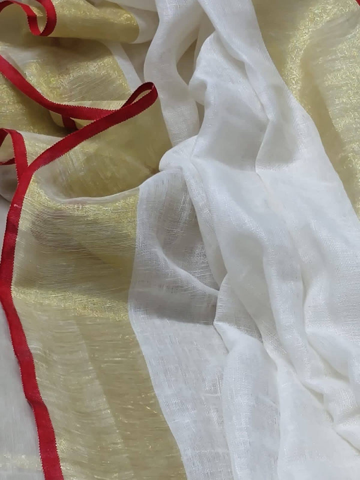 Cloudy Lily Pure Handwoven Linen Saree