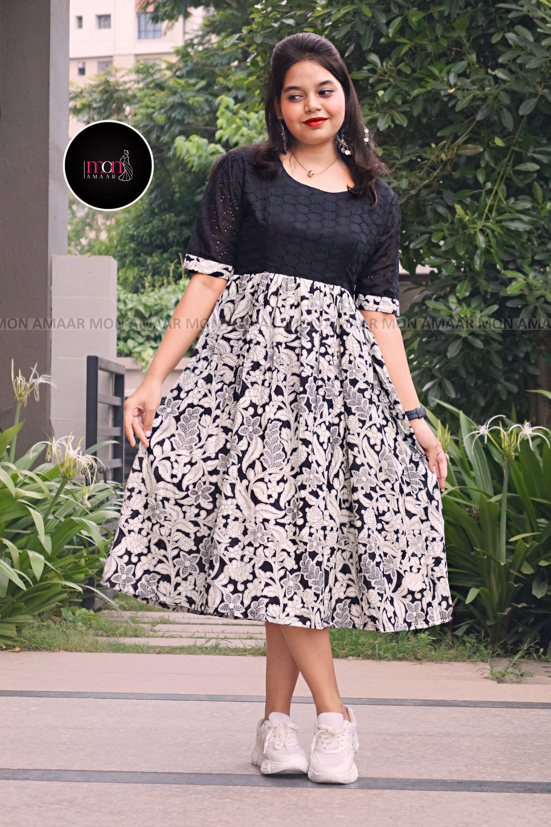 Black Hakoba- Cotton Midi Dress