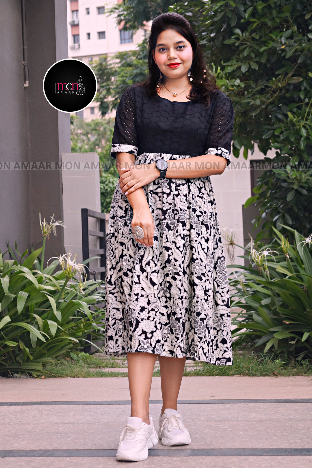 Black Hakoba- Cotton Midi Dress