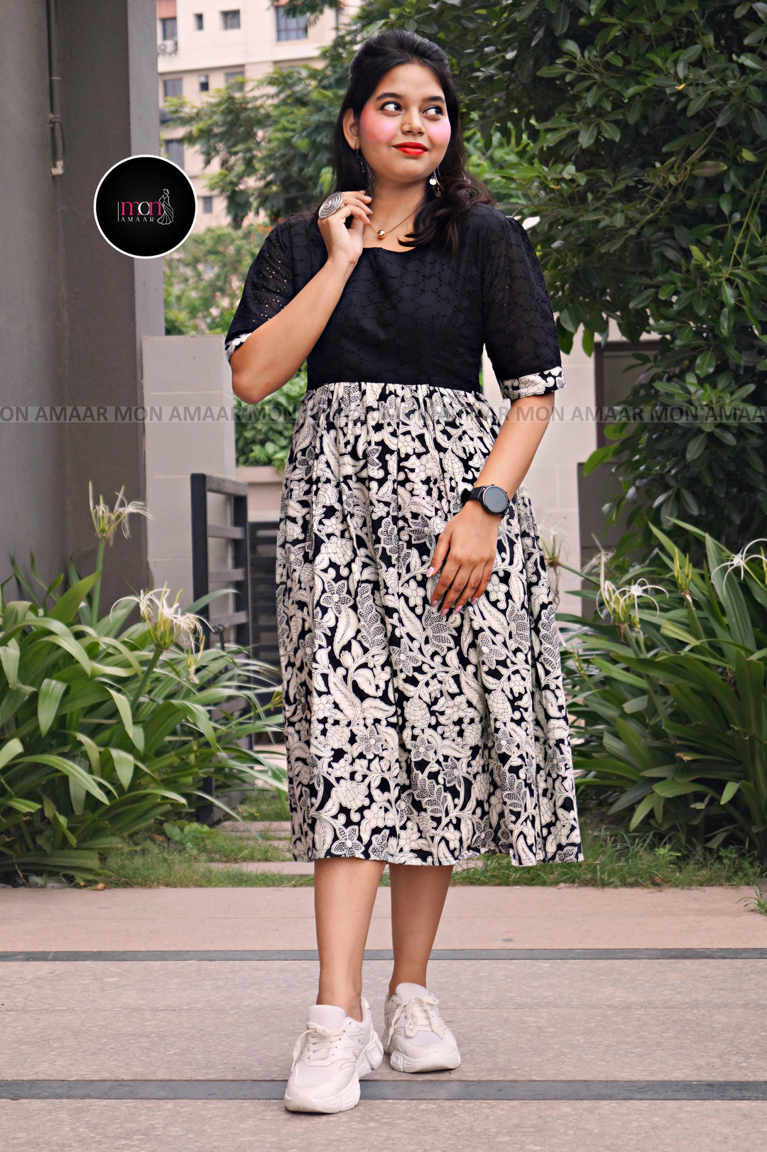 Black Hakoba- Cotton Midi Dress