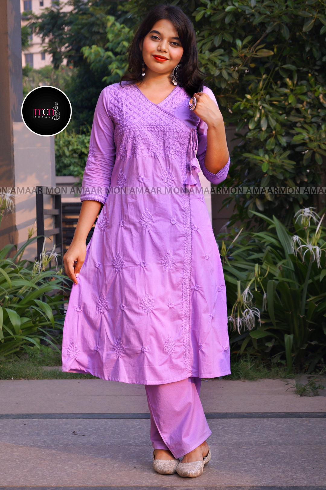 Chikankari Fun - Cotton Kurti Set(Lavender)