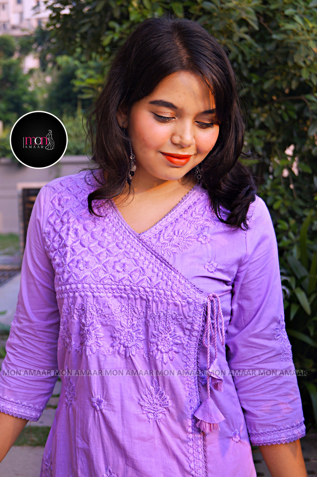 Chikankari Fun - Cotton Kurti Set(Lavender)