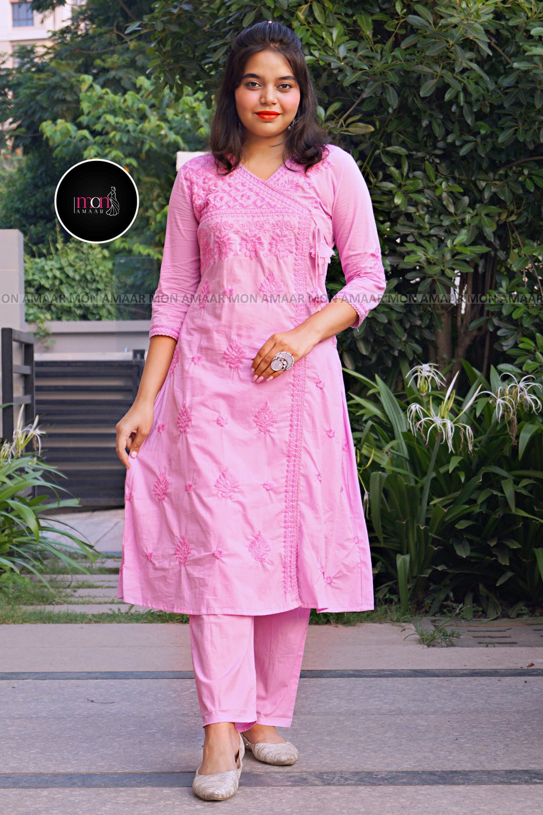Chikankari Fun - Cotton Kurti Set(Pink)