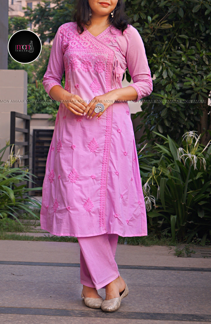 Chikankari Fun - Cotton Kurti Set(Pink)
