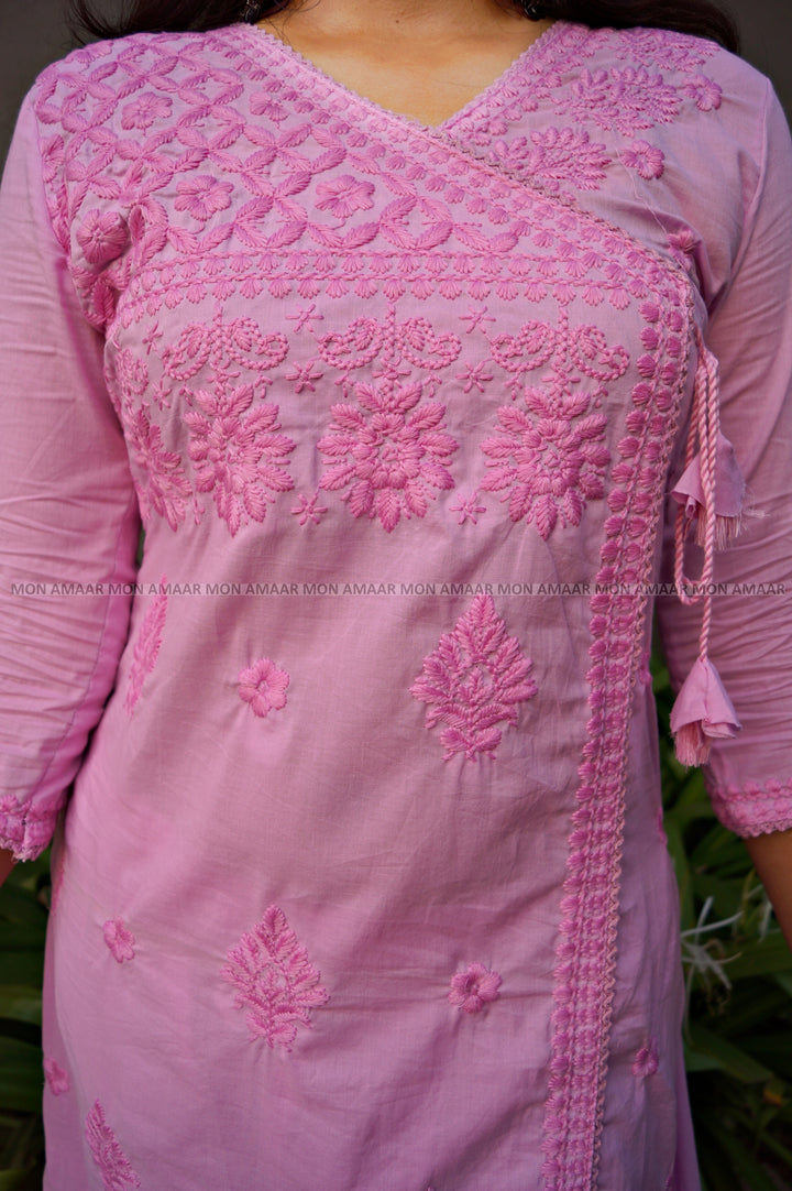 Chikankari Fun - Cotton Kurti Set(Pink)