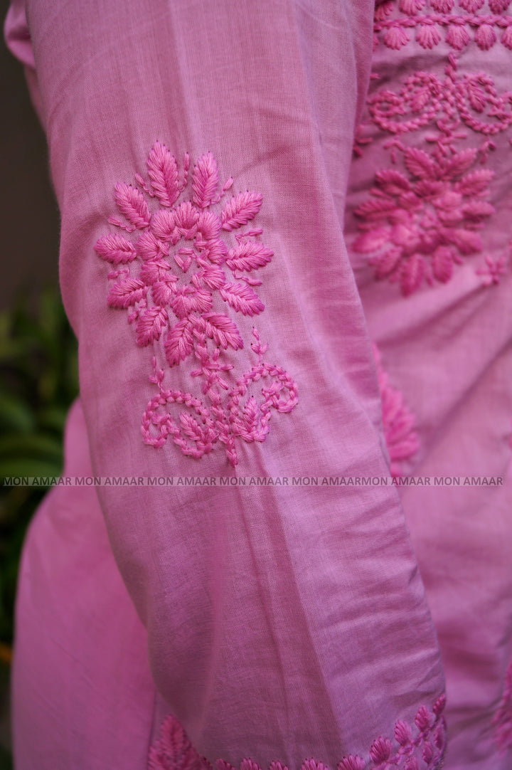 Chikankari Fun - Cotton Kurti Set(Pink)