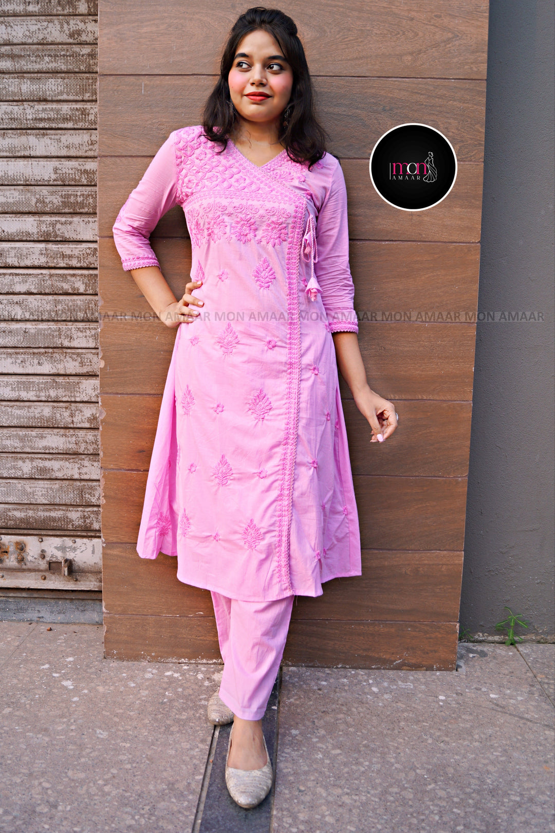 Chikankari Fun - Cotton Kurti Set(Pink)