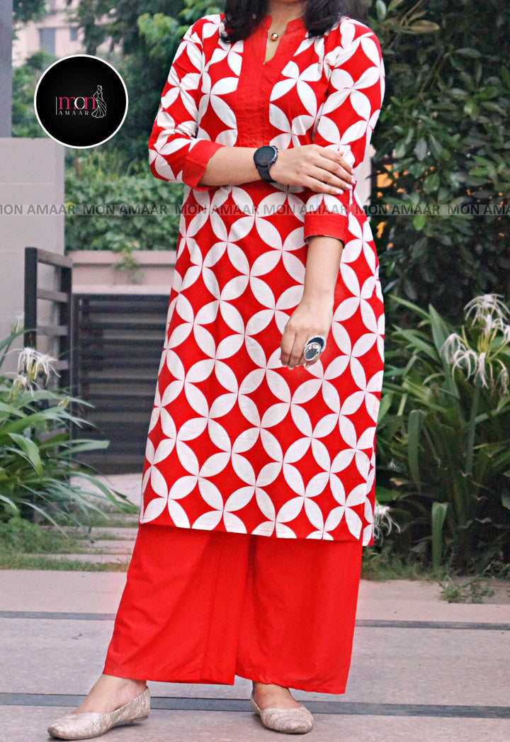 Women In Love- Cotton Coord Set(Red)