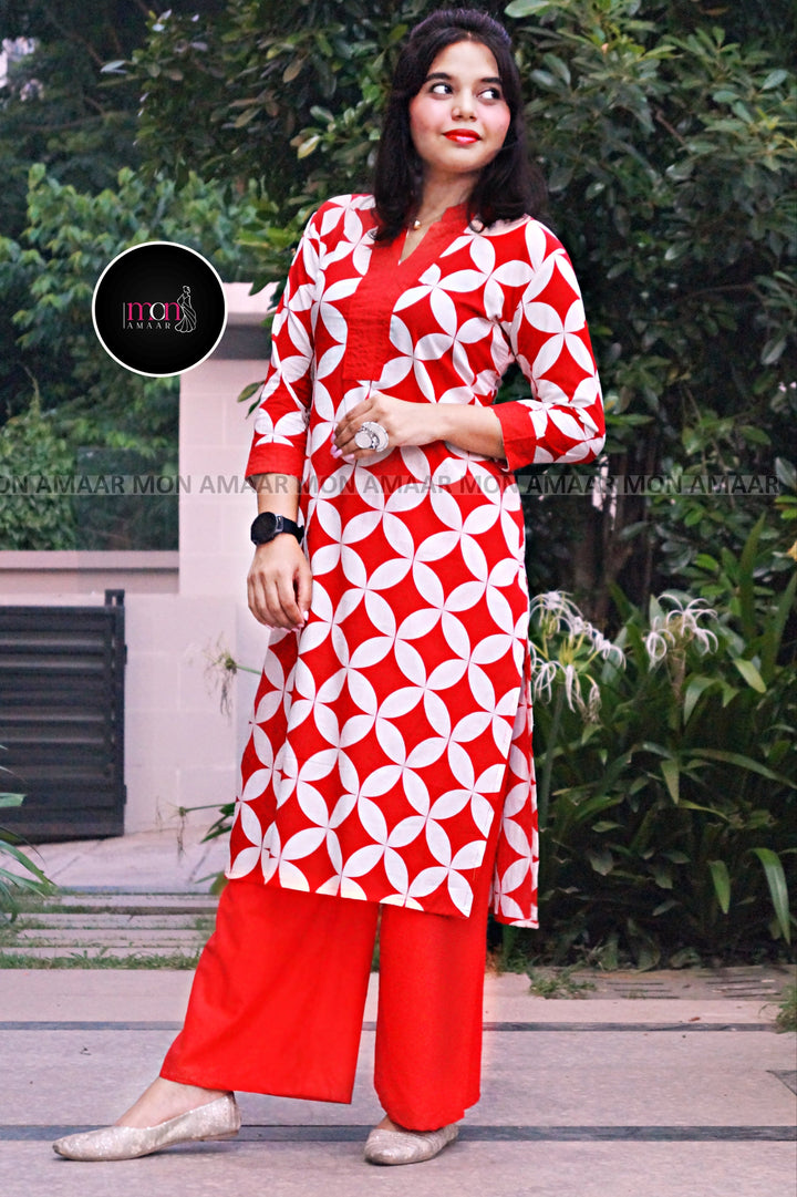 Women In Love- Cotton Coord Set(Red)