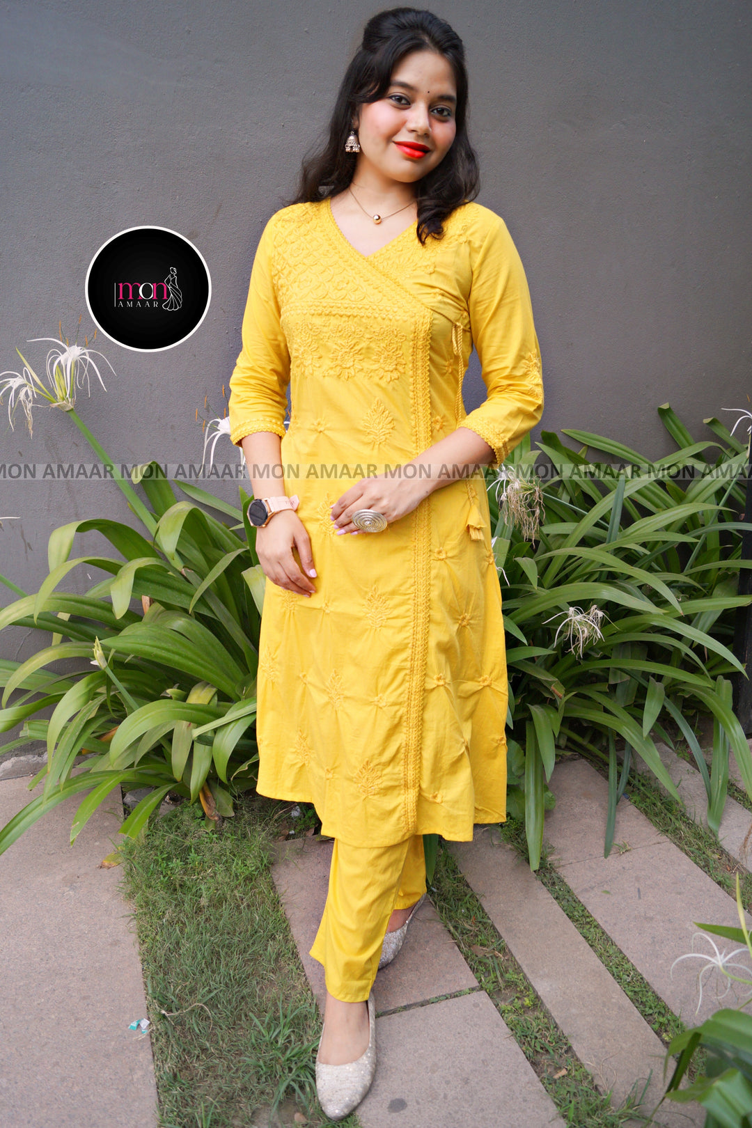 Chikankari Fun - Cotton Kurti Set(Yellow)