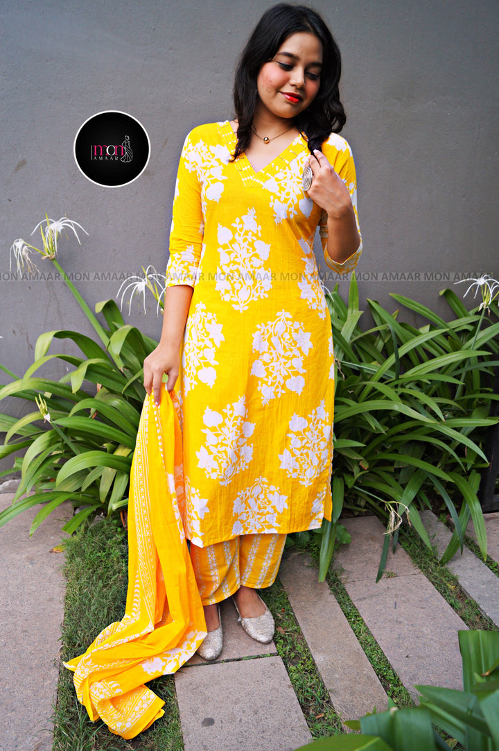 Yellow Magic-Cotton Kurti Set