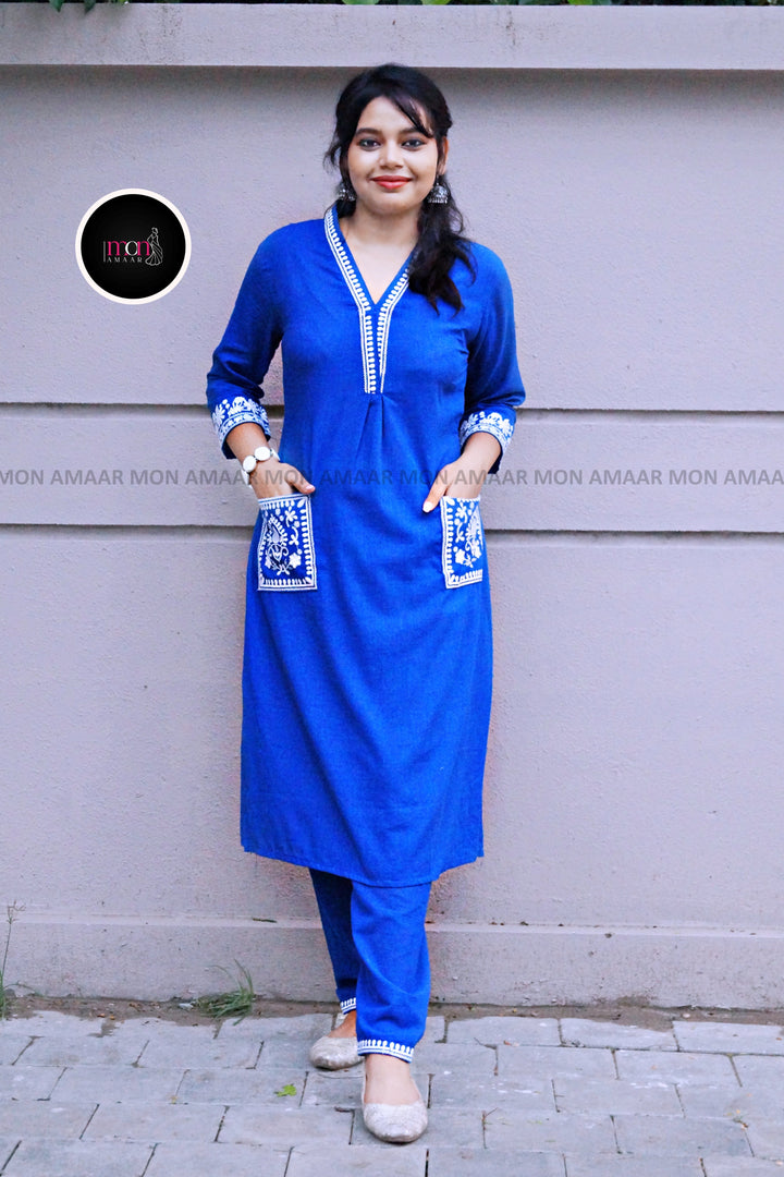 Fashion Of Blue- Cotton Kurti Set