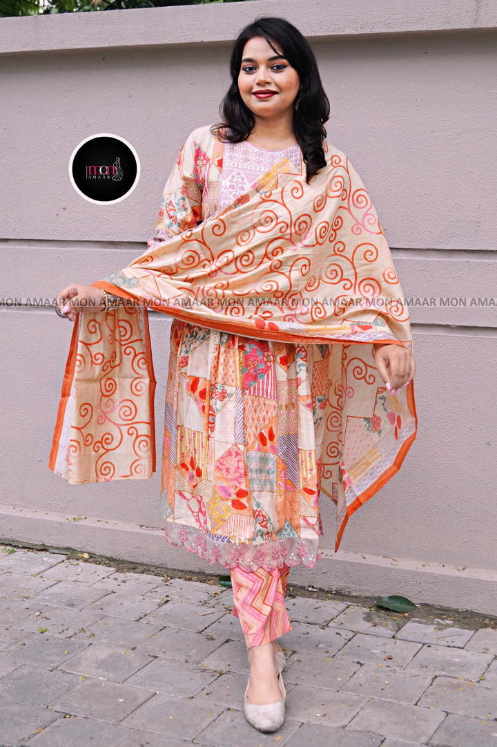 A Floral Bliss- Muslin Kurti Set
