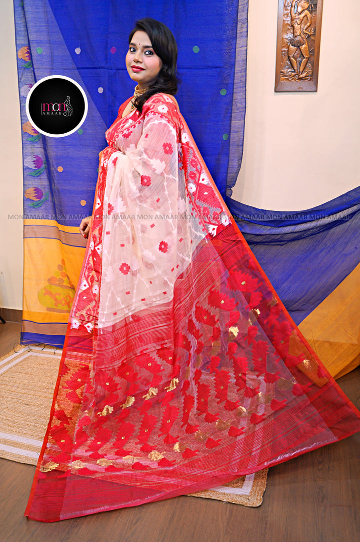 Banglar Taan- Dhakai Jamdani Saree(Pink)