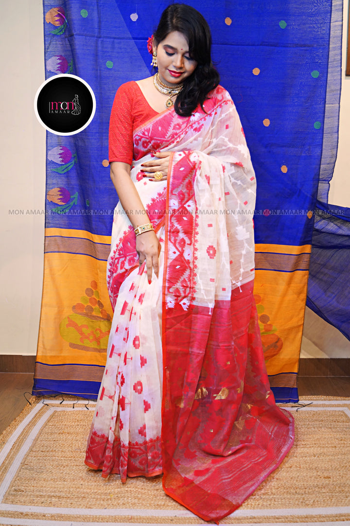 Banglar Taan- Dhakai Jamdani Saree(Pink)