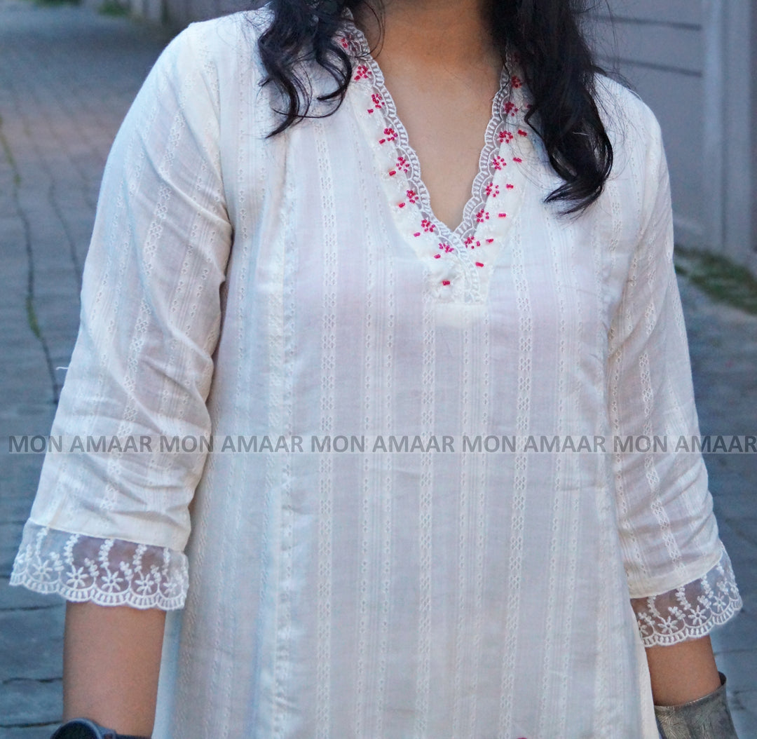 White Wings- Cotton Kurti Set