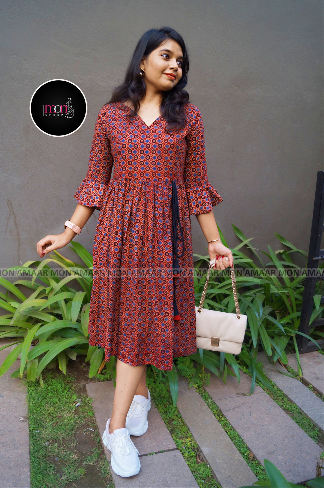 Ajrakh Jadu- Pure Handblock Handloom Long Cotton Dress