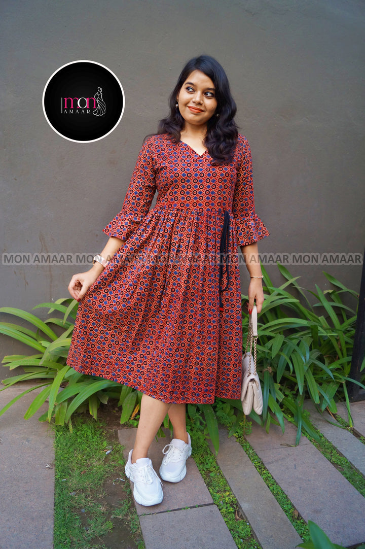 Ajrakh Jadu- Pure Handblock Handloom Long Cotton Dress