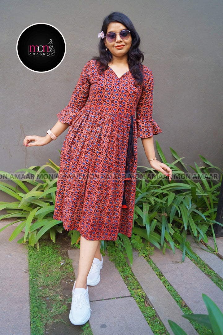 Ajrakh Jadu- Pure Handblock Handloom Long Cotton Dress