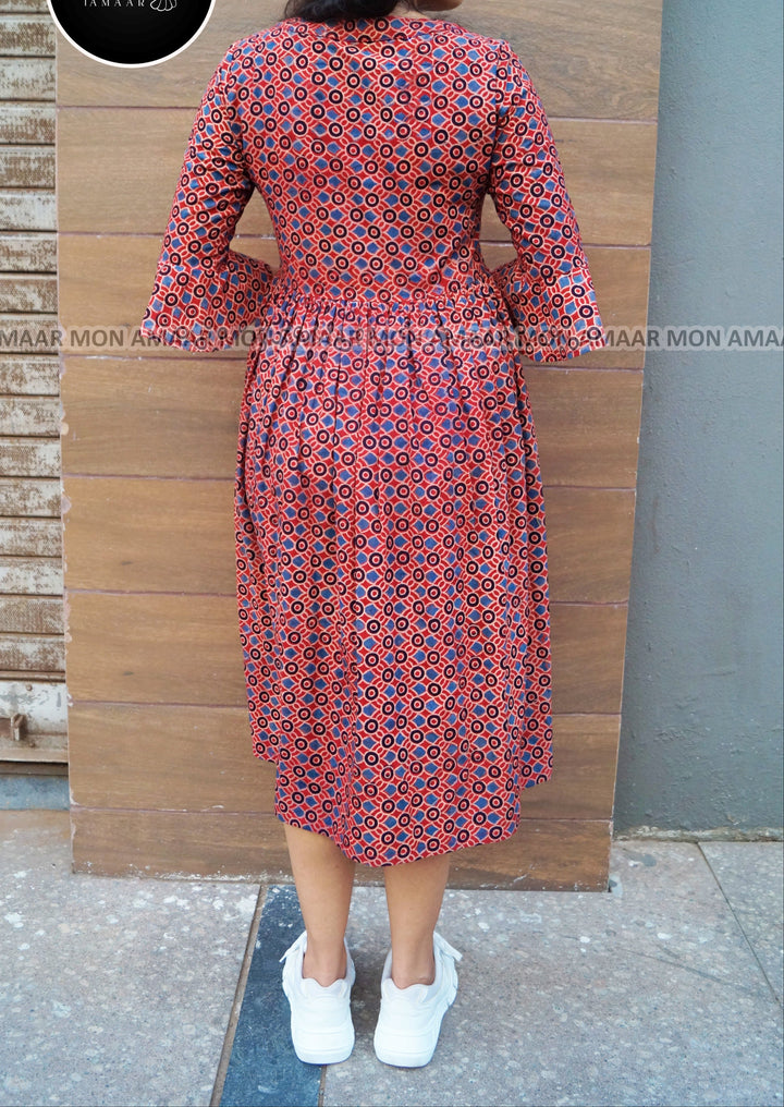 Ajrakh Jadu- Pure Handblock Handloom Long Cotton Dress