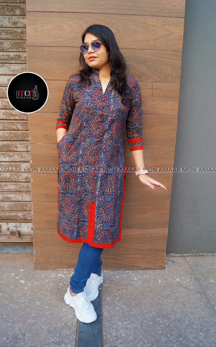 Earth Bloom-Pure Sustainable Hand Block Ajrakh Kurti