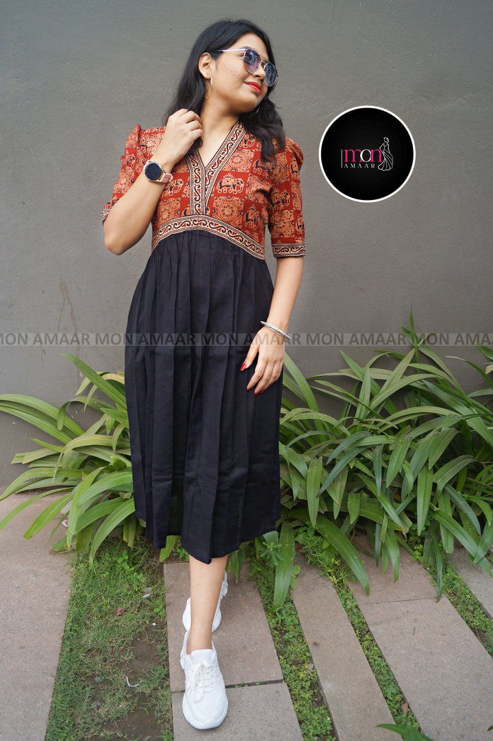 Kalpanik Ajrakh-Alia Cut Sustainable Handloom Dress